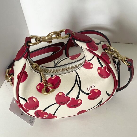 Coach Jonie Cherry Mini Crossbody Wristlet White Glovetanned Leather CAE83 - Picture 6 of 15